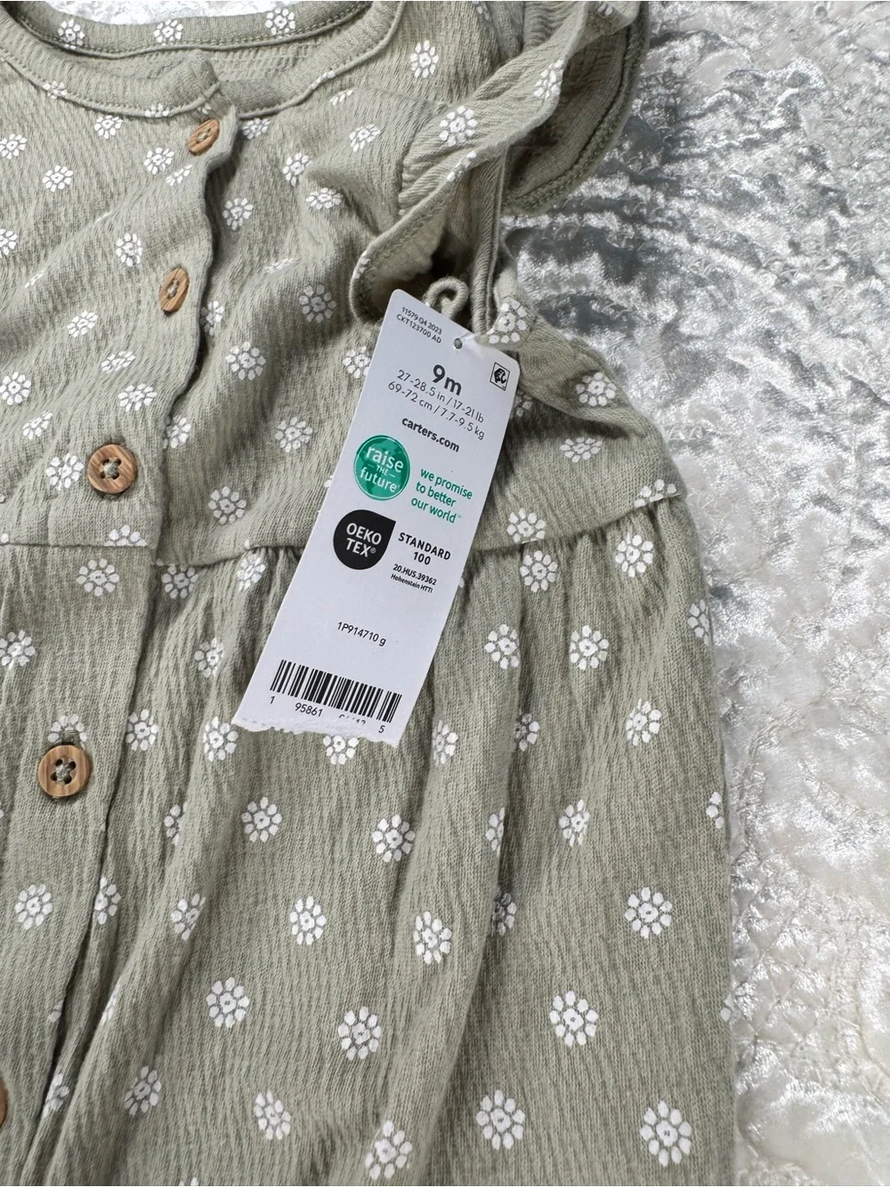 NWT Carter's Olive Green Floral Ruffled Baby Romper